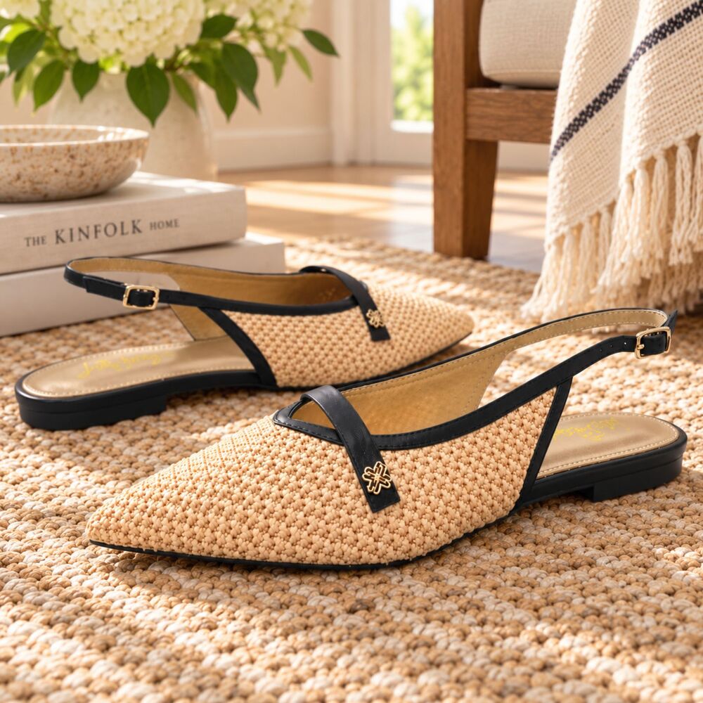 NIB Lilly Pulitzer Malia Raffia Slingback Leather Flats Sunbaked Tan Sz 8 Resort